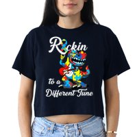 Rockin To A Different Tune Autism Dinosaur Crop Top