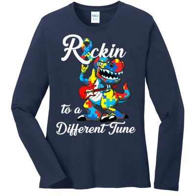 Rockin To A Different Tune Autism Dinosaur Ladies Long Sleeve Shirt