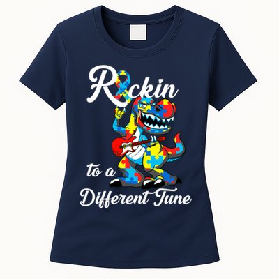 Rockin To A Different Tune Autism Dinosaur Womens T-Shirt