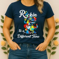 Rockin To A Different Tune Autism Dinosaur Womens T-Shirt
