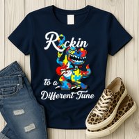 Rockin To A Different Tune Autism Dinosaur Womens T-Shirt