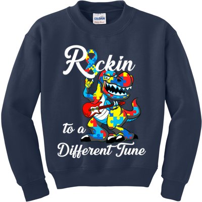 Rockin To A Different Tune Autism Dinosaur Kids Sweatshirt