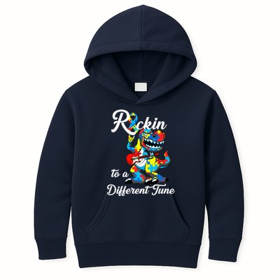 Rockin To A Different Tune Autism Dinosaur Kids Hoodie