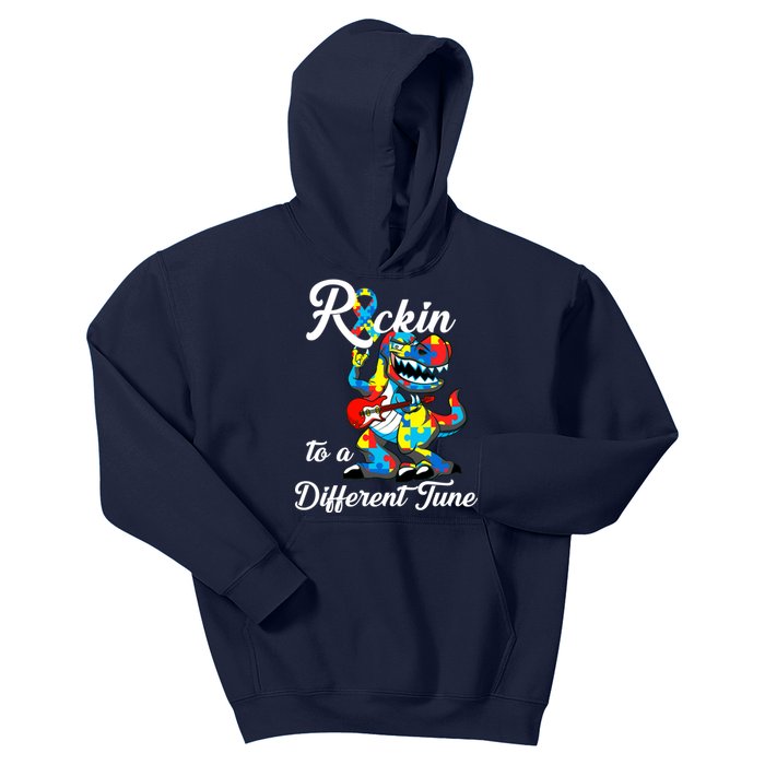 Rockin To A Different Tune Autism Dinosaur Kids Hoodie