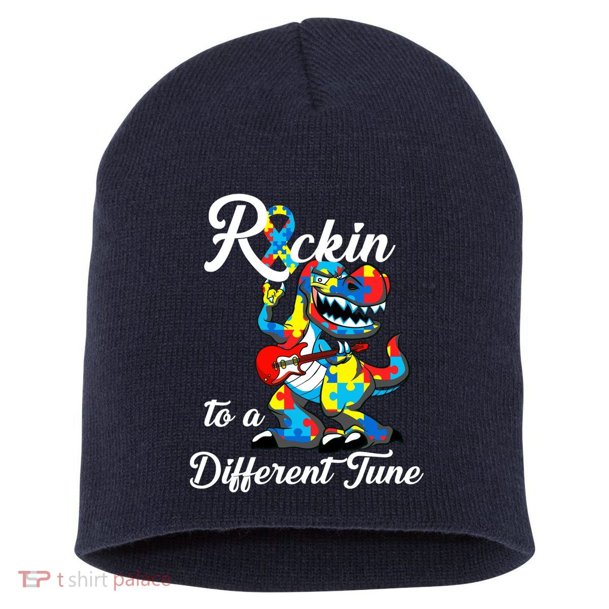 Rockin To A Different Tune Autism Dinosaur Short Acrylic Beanie