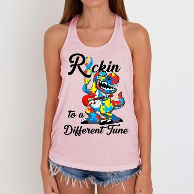 Rockin To A Different Tune Autism Dinosaur Women's Knotted Racerback Tank