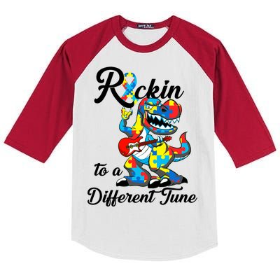 Rockin To A Different Tune Autism Dinosaur Kids Colorblock Raglan Jersey