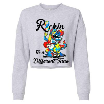 Rockin To A Different Tune Autism Dinosaur Cropped Pullover Crew