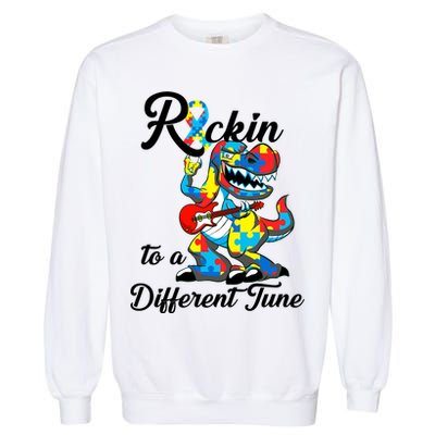 Rockin To A Different Tune Autism Dinosaur Garment-Dyed Sweatshirt