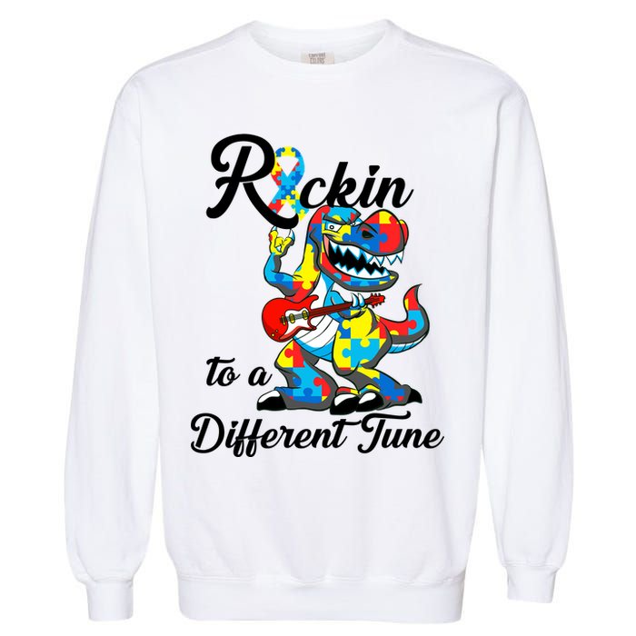 Rockin To A Different Tune Autism Dinosaur Garment-Dyed Sweatshirt