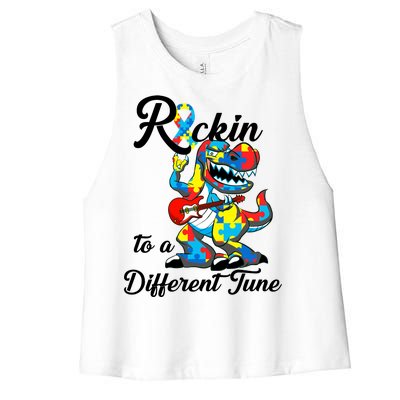 Rockin To A Different Tune Autism Dinosaur Women's Racerback Cropped Tank