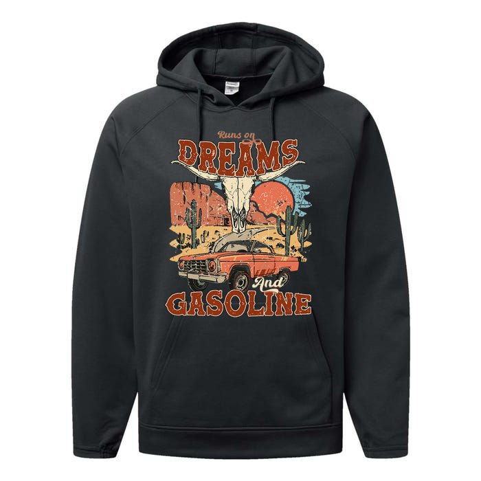 Runs On Dreams And Gasoline I Got A Heart Like A Truck Performance Fleece Hoodie