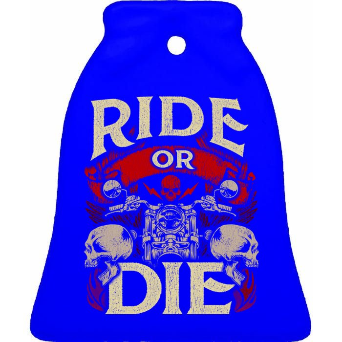 Ride Or Die Skull Motorcycle Cool Gift Bike Biker Grandpa Ceramic Bell Ornament