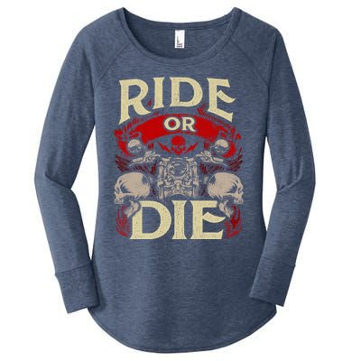 Ride Or Die Skull Motorcycle Cool Gift Bike Biker Grandpa Women's Perfect Tri Tunic Long Sleeve Shirt