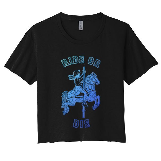 Ride Or Die Funny Vintage Carousel Horse Funny Gift Crop Top