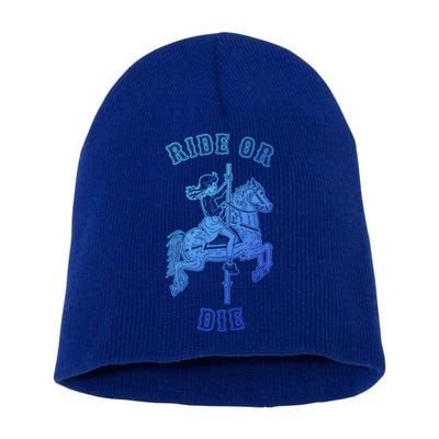 Ride Or Die Funny Vintage Carousel Horse Funny Gift Short Acrylic Beanie