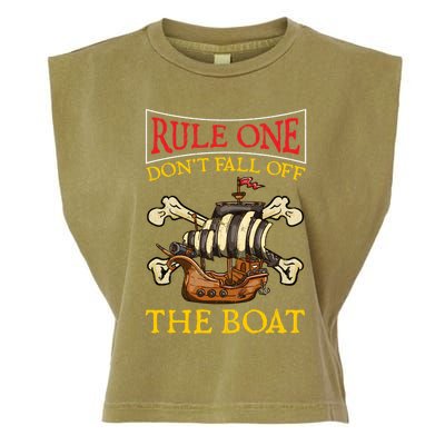 Rule One Dont Fall Off The Boat Funny Pirate Boating Gift Garment-Dyed Women's Muscle Tee