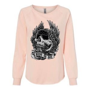 Ride Or Die Biker Skull And Winged Wheel Womens California Wash Sweatshirt