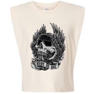 Ride Or Die Biker Skull And Winged Wheel Garment-Dyed Women's Muscle Tee