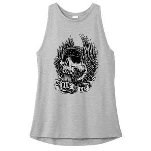 Ride Or Die Biker Skull And Winged Wheel Ladies PosiCharge Tri-Blend Wicking Tank