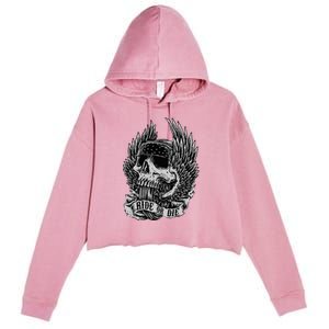 Ride Or Die Biker Skull And Winged Wheel Crop Fleece Hoodie