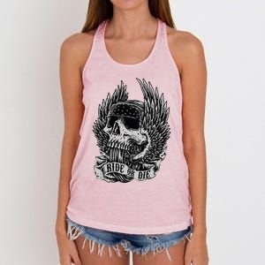 Ride Or Die Biker Skull And Winged Wheel Women's Knotted Racerback Tank