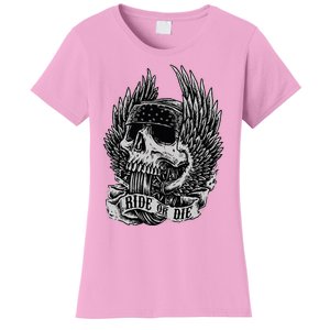 Ride Or Die Biker Skull And Winged Wheel Women's T-Shirt