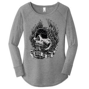 Ride Or Die Biker Skull And Winged Wheel Women's Perfect Tri Tunic Long Sleeve Shirt