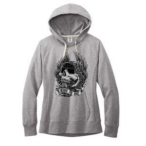 Ride Or Die Biker Skull And Winged Wheel Women's Fleece Hoodie