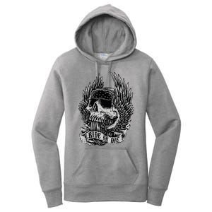 Ride Or Die Biker Skull And Winged Wheel Women's Pullover Hoodie