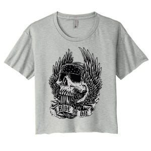 Ride Or Die Biker Skull And Winged Wheel Women's Crop Top Tee