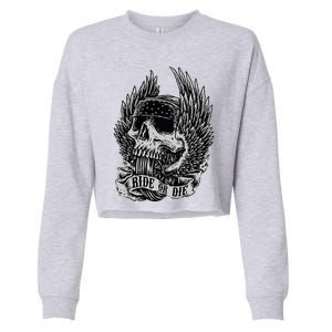 Ride Or Die Biker Skull And Winged Wheel Cropped Pullover Crew