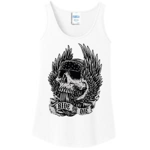 Ride Or Die Biker Skull And Winged Wheel Ladies Essential Tank