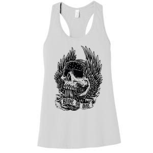 Ride Or Die Biker Skull And Winged Wheel Women's Racerback Tank