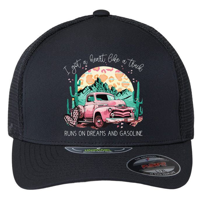 Runs On Dreams And Gasoline I Got A Heart Like A Truck Flexfit Unipanel Trucker Cap