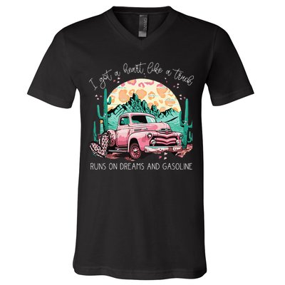Runs On Dreams And Gasoline I Got A Heart Like A Truck V-Neck T-Shirt