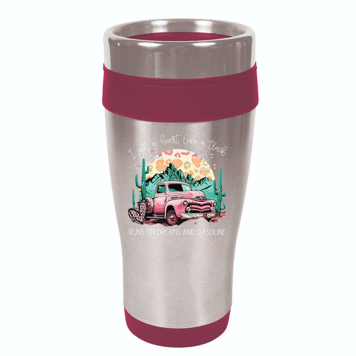 Runs On Dreams And Gasoline I Got A Heart Like A Truck 16oz Travel Tumbler