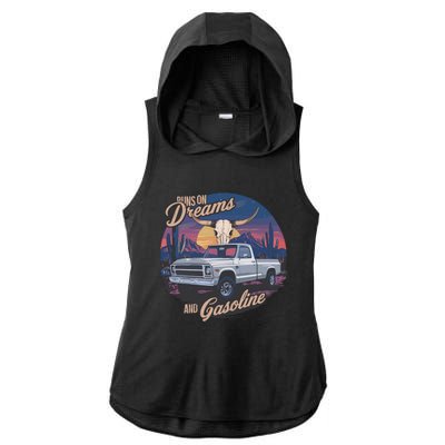 Runs On Dreams And Gasoline Ladies PosiCharge Tri-Blend Wicking Draft Hoodie Tank