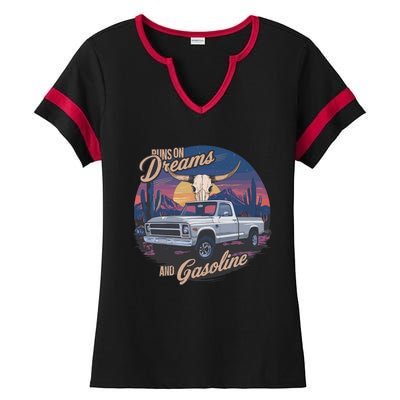 Runs On Dreams And Gasoline Ladies Halftime Notch Neck Tee