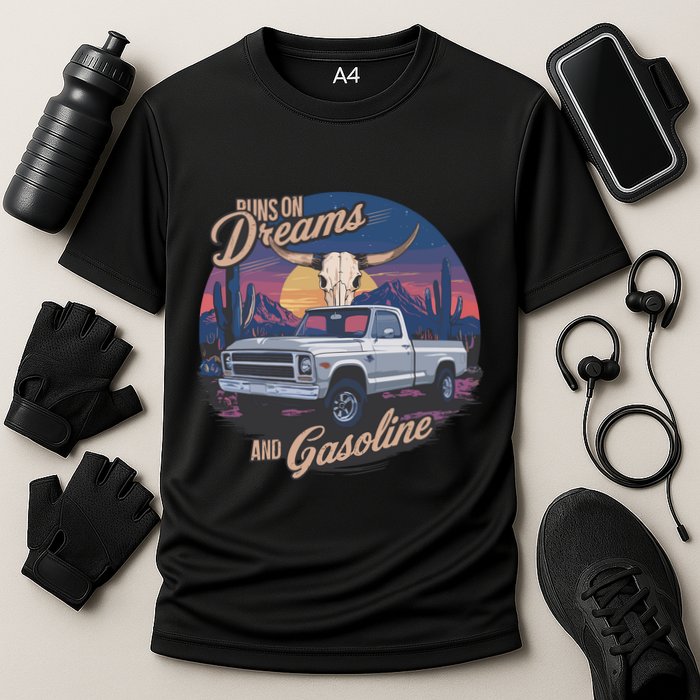 Runs On Dreams And Gasoline Cooling Performance Crew T-Shirt