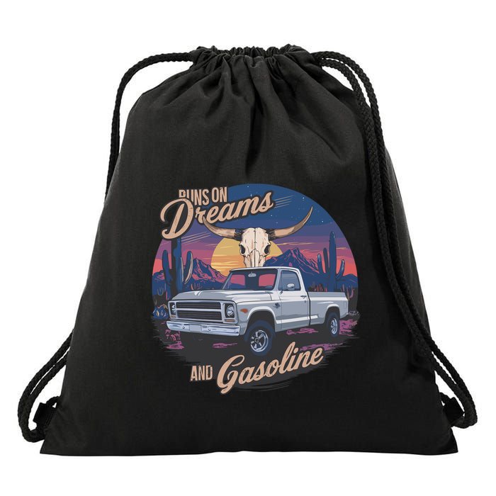Runs On Dreams And Gasoline Drawstring Bag