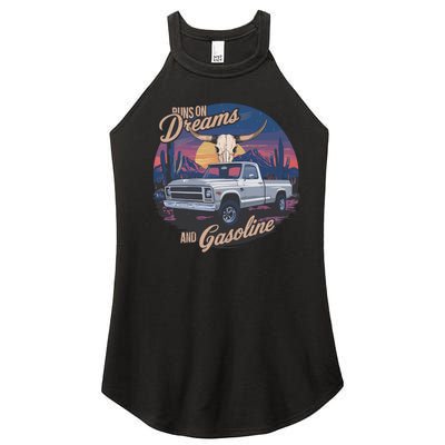 Runs On Dreams And Gasoline Women’s Perfect Tri Rocker Tank