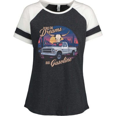 Runs On Dreams And Gasoline Enza Ladies Jersey Colorblock Tee