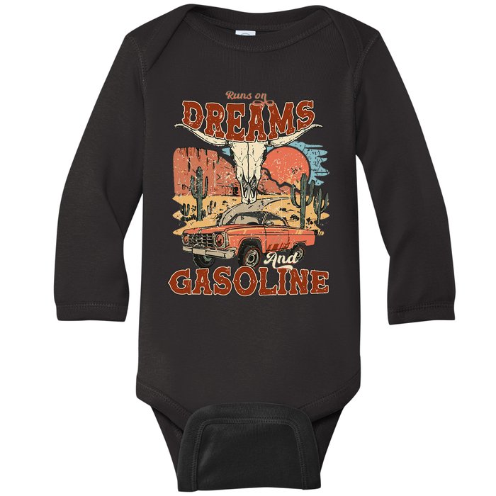 Runs On Dreams And Gasoline I Got A Heart Like A Truck Baby Long Sleeve Bodysuit