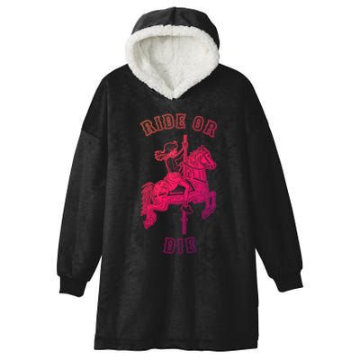 Ride Or Die Funny Vintage Carousel Horse Funny Gift Hooded Wearable Blanket
