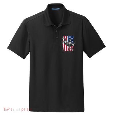 Rodeo Bull Rider American Flag Dry Zone Grid Polo