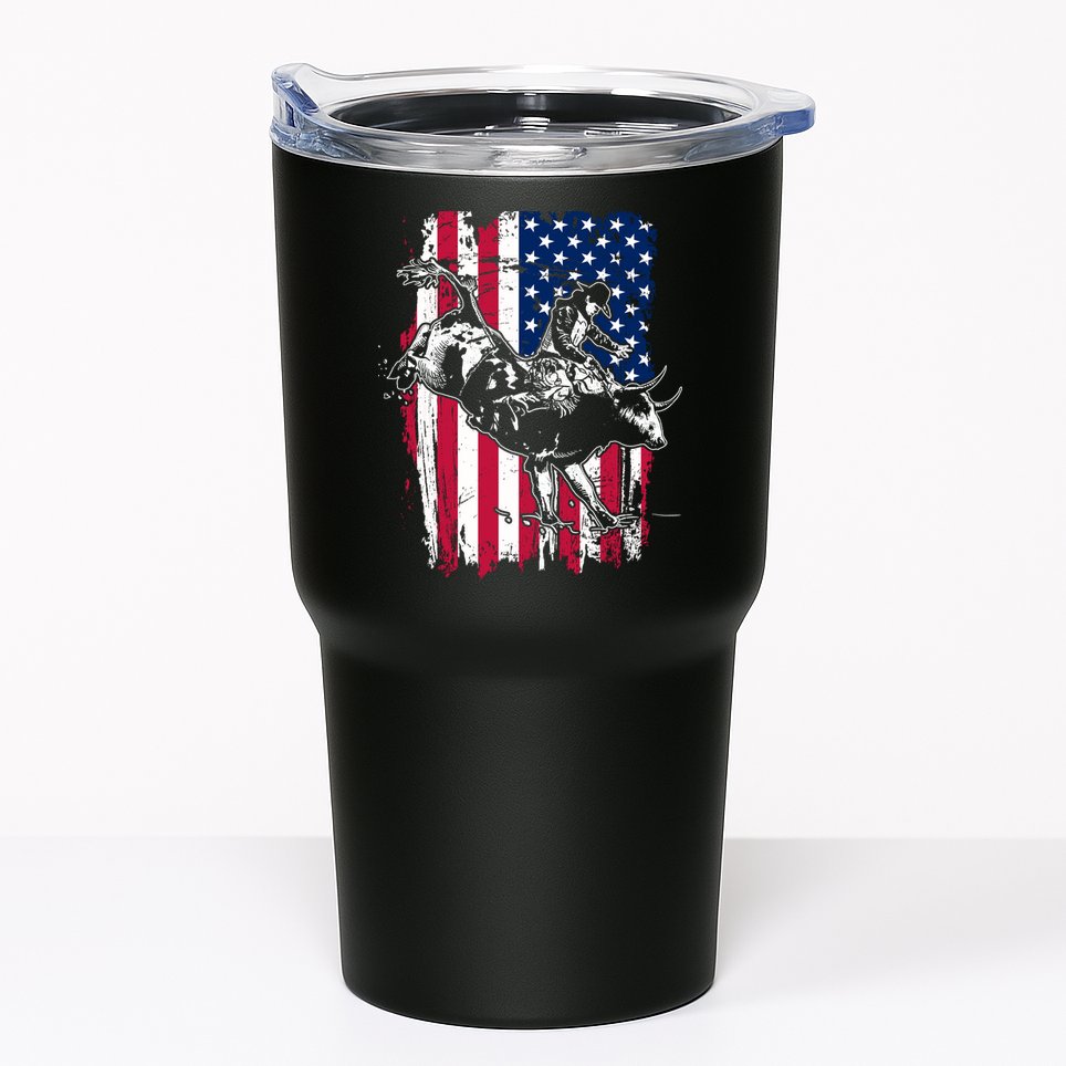 Rodeo Bull Rider American Flag Tumbler
