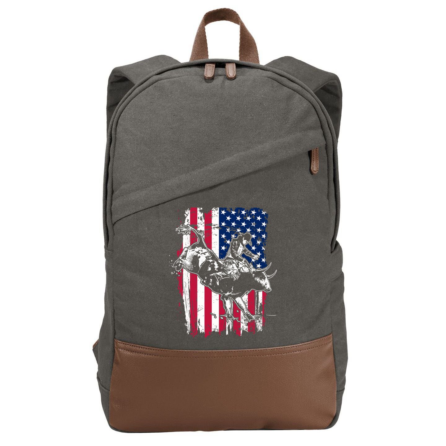 Rodeo Bull Rider American Flag Cotton Canvas Backpack