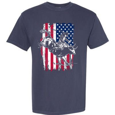 Rodeo Bull Rider American Flag Garment-Dyed Heavyweight T-Shirt