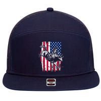 Rodeo Bull Rider American Flag 7 Panel Mesh Trucker Snapback Hat